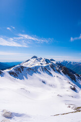Fototapeta na wymiar Snow Europe Mountain Landscape Beautiful View Sunny Valley High Mountain Peak