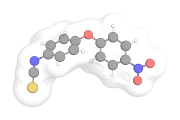 3D rendering of Nitroscanate with white transparent surface on a white opaque background. Also called lopatol and p4ie5b6d6u.