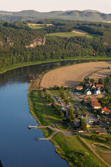 Fototapeta premium Aerial view over the Elbe River, Saxon Switzerland Germany