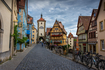 Fototapeta na wymiar ROTHENBURG OB DER TAUBER, GERMANY, 26 JULY 2020 Colorful houses in the street of the historic center