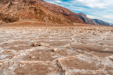 Panorama of the dried up salt lake Bad Water Basin in Death Valley