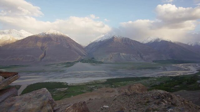 Beautiful river and mountains at Wakhan valley in Tajikistan
