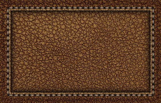 Brown leather poster with stitches on border
