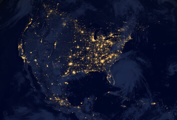 North America at night from space. some photo elements are furnished by NASA - Powered by Adobe