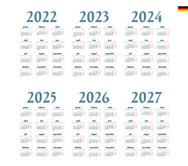 German Calendar for 2022, 2023, 2024, 2025, 2026, 2027. Week starts on Monday
