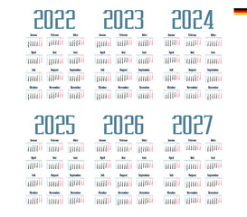 German Calendar for 2022, 2023, 2024, 2025, 2026, 2027. Week starts on Monday