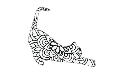 Fototapeta premium Outline of a fluffy cartoon cat coloring page. Children's coloring book