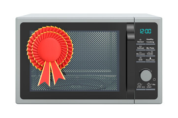 Microwave oven with best choice badge, 3D rendering