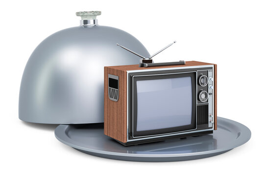 Restaurant cloche with TV set, 3D rendering