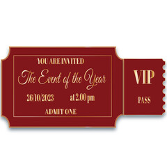 admit one red gold ticket vip pass