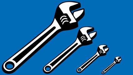 set of tools ,hand holding wrench,adjustable wrench 4 piece set illustrator design