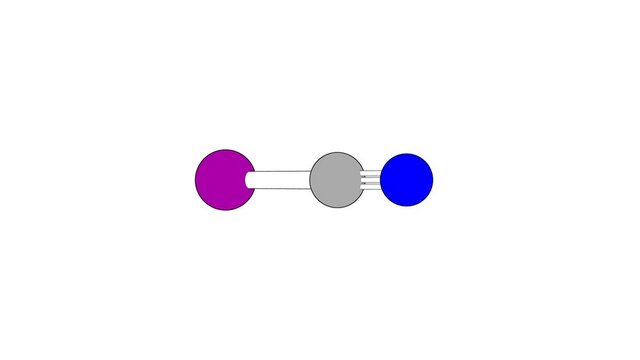 360&ordm; realistic 3D view of Cyanogen Iodide as a seamless loop over a white opaque background with alpha mask. Also called jodcyan and iodine cyanide (i(cn)).