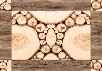 symmetrical patterned background on walnut wood