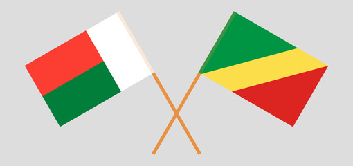 Crossed flags of Madagascar and Republic of the Congo. Official colors. Correct proportion