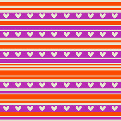 Orange and pink lines. Hearts wallpaper. Colorful layes and seamless hearts.