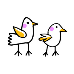 Two Ducklings, Birds. Handmade vector design, illustration of ducks isolated over white background.
