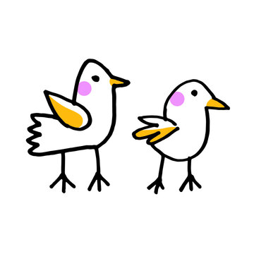 Two Ducklings, Birds. Handmade vector design, illustration of ducks isolated over white background.