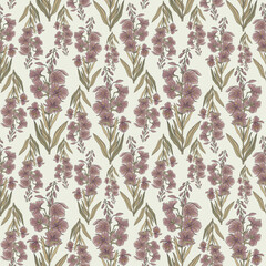 Seamless botanical milky color pattern with meadow plants

