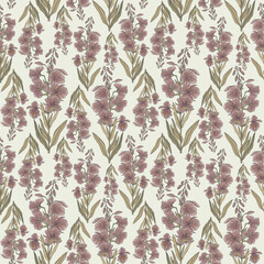 Obraz premium Seamless botanical milky color pattern with meadow plants 