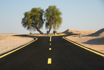 A view of the Cycling track in Dubai - UAE going across the Qudra Desert