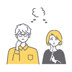 悩んでいる男女のイラスト素材