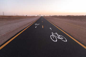 A view of the Cycling track in Dubai - UAE going across the Qudra Desert