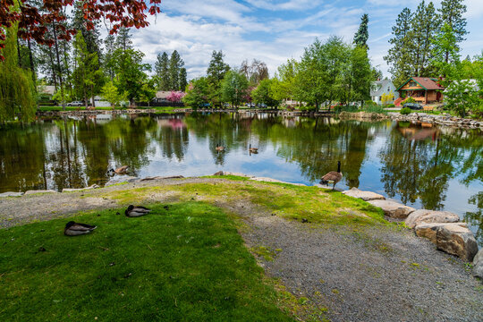 Mirror Pond At Manito Park. Spokane Washington.