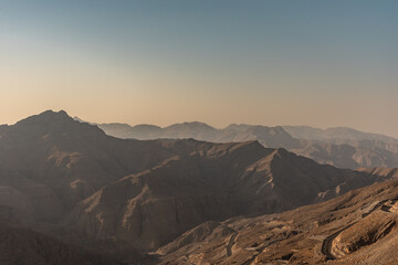 Naklejka premium A view from Top Of Jebel Jais in Ras Al Khaima at sunrise
