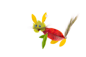 abstract animal made of leaf, art project for kids, autumn or summer natural craft ideas