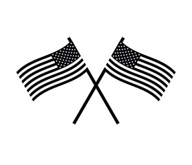 Vector flat crossed black American USA flag isolated on white background