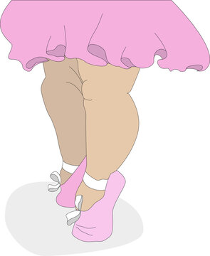 Beautiful feet of baby ballerina in flat cartoon style.