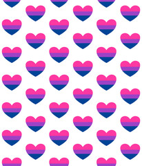 Vector seamless pattern of flat bisexual pride flag heart isolated on background