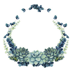Fototapeta premium Herbal Wreath with Watercolor Succulents