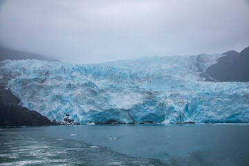 bluish glacier field in Kenai Ffjords national park in Alaska.