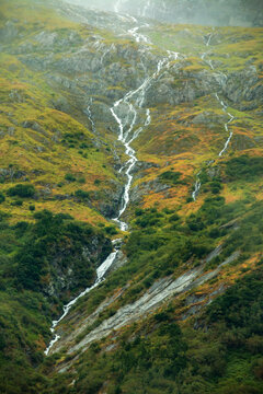 Dramatic Autumn Landscape Taken In Portage River And Portage Glacier Near Anchorage.Alaska