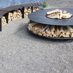 Patio Fire Pit Steel Round Table For Outdoor Leisure Party On The Stone Or Gravel Terrace. Iron...