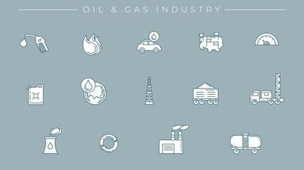 Oil and Gas Industry concept line style vector icons set
