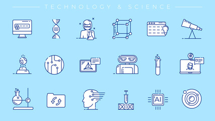 Technology and Science concept line style vector icons set.