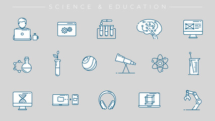 Science and Education concept line style vector icons set.