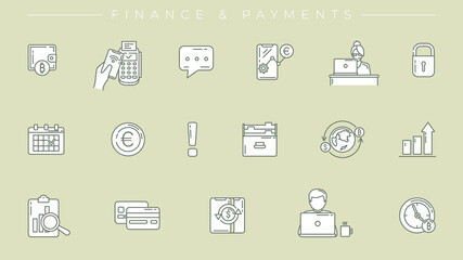 Finance and Payments concept line style vector icons set.