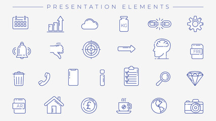 Presentation Elements concept line style vector icons set.