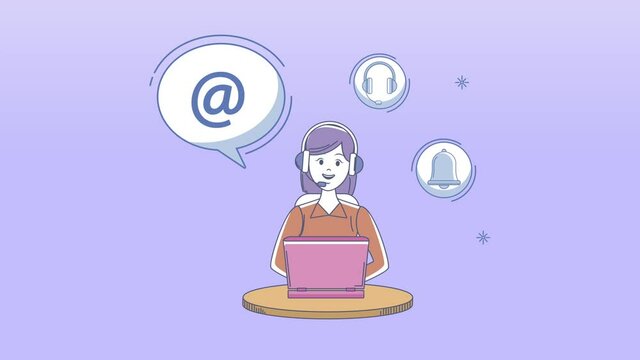 customer service female worker with arroba message