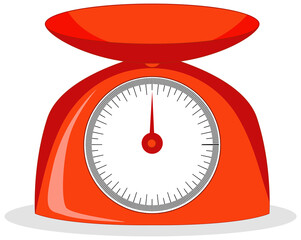 The kitchen weighing scale in red color isolated on white background