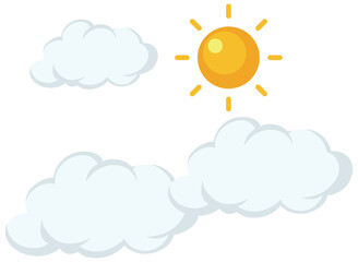 Sun with cloud cartoon style on white background