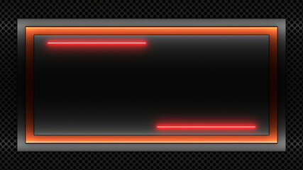 Sci Fy Neon Glowing Lamps On Dark Perforated Wall. Abstract Technology Background. 3D Rendering.