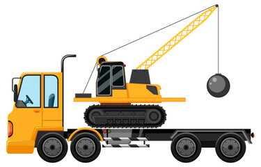 Tow truck carrying bulldozer isolated background