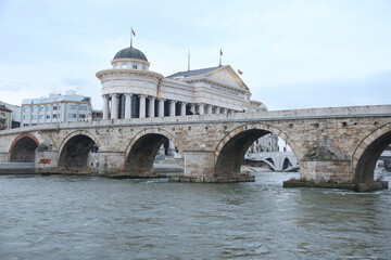 Stone Bridge, behind the Archeology Museum at Skopje in Macedonia. Stone Bridge is considered a symbol of Skopje.
