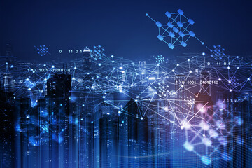 Blockchain technology futuristic and smart city background, electronics money, digital wallet with encrypted block