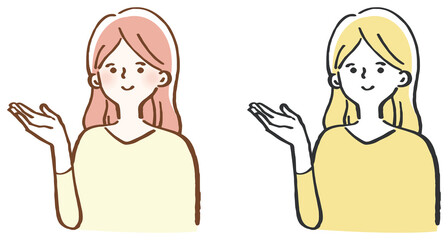 案内 説明 女性　イラスト