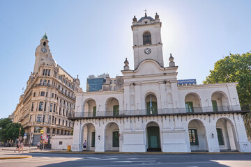 Fototapeta na wymiar Cabildo building and Legislature or Ayerza Palace, in Buenos Aires, Argentina